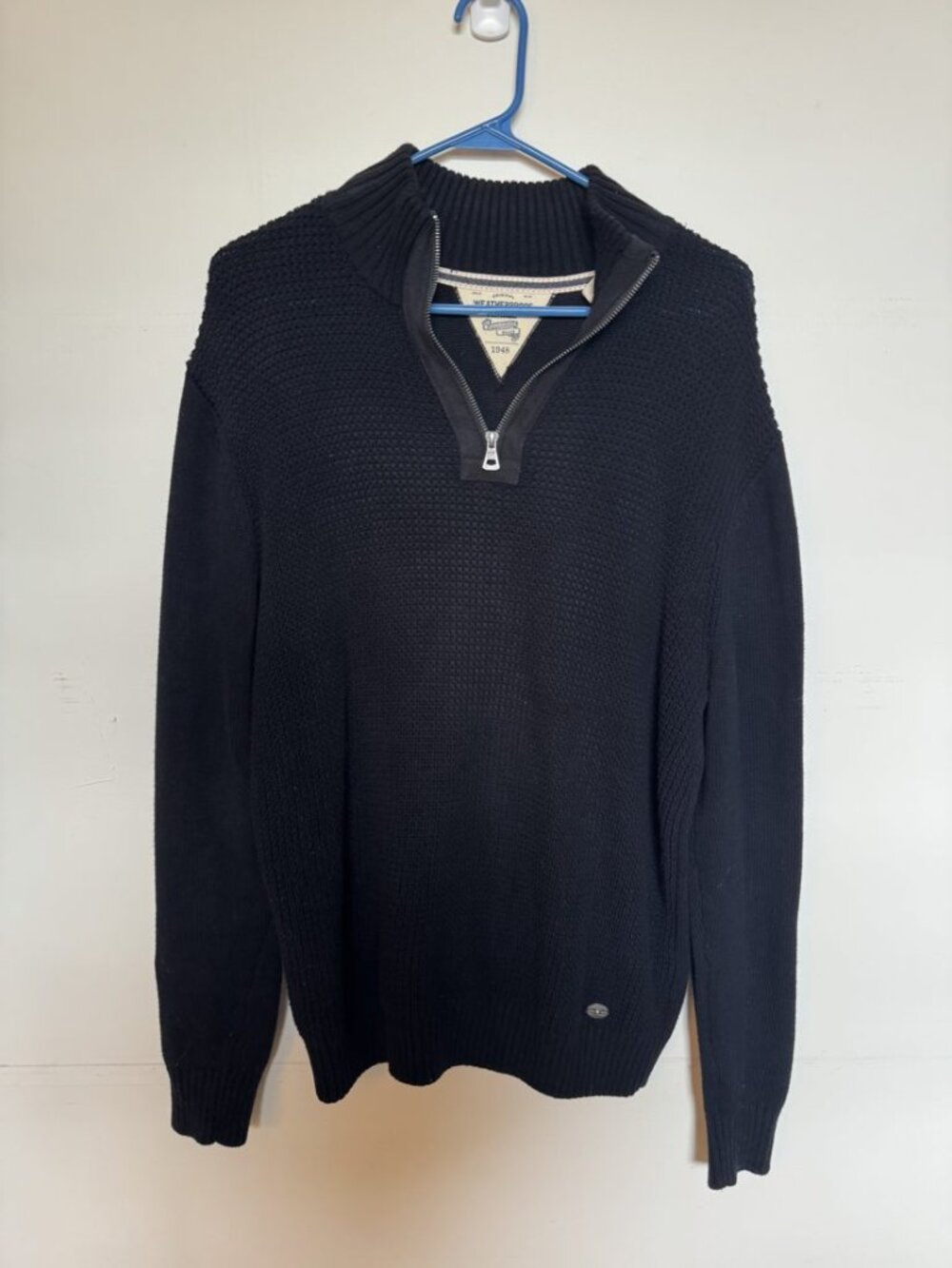 Original Weatherproof Vintage 1948 Quarter Zip Cotton Sweater Black M
